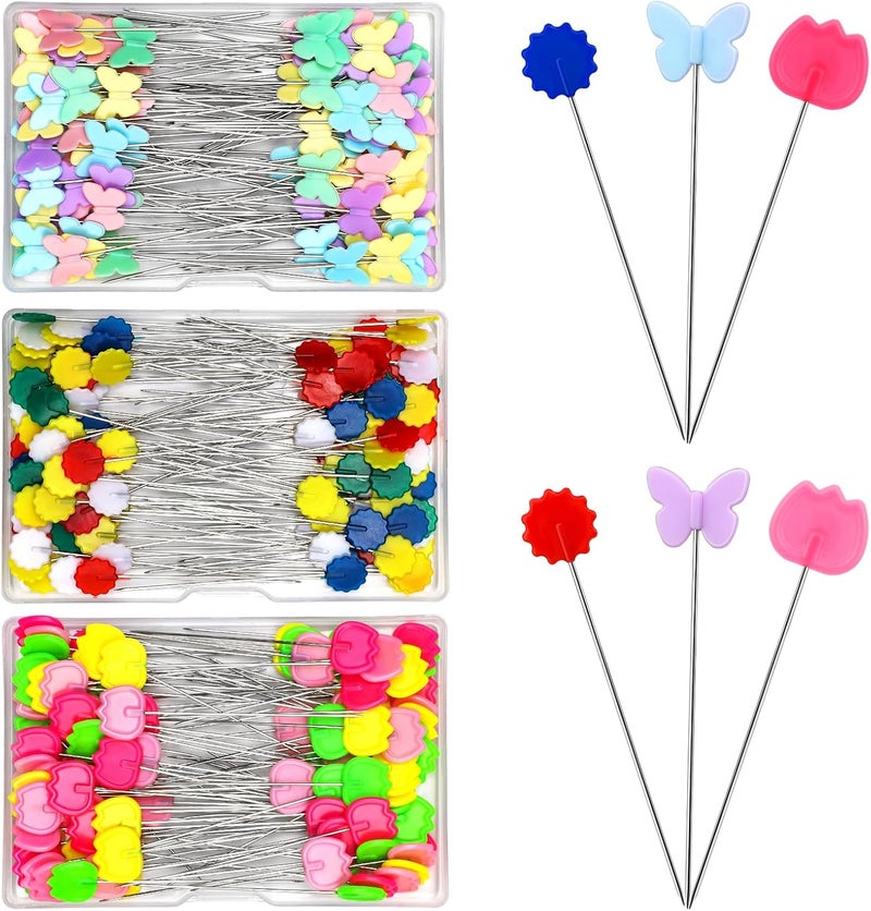 FTEVEN 300PCS Flat Head Straight Pins Kits, Head Sewing Pins Quilting Pins, Flower Head Sewing Pins for Fabric with Storage Boxes for Sewing DIY Projects, Dressmaker Decoration - Image 1